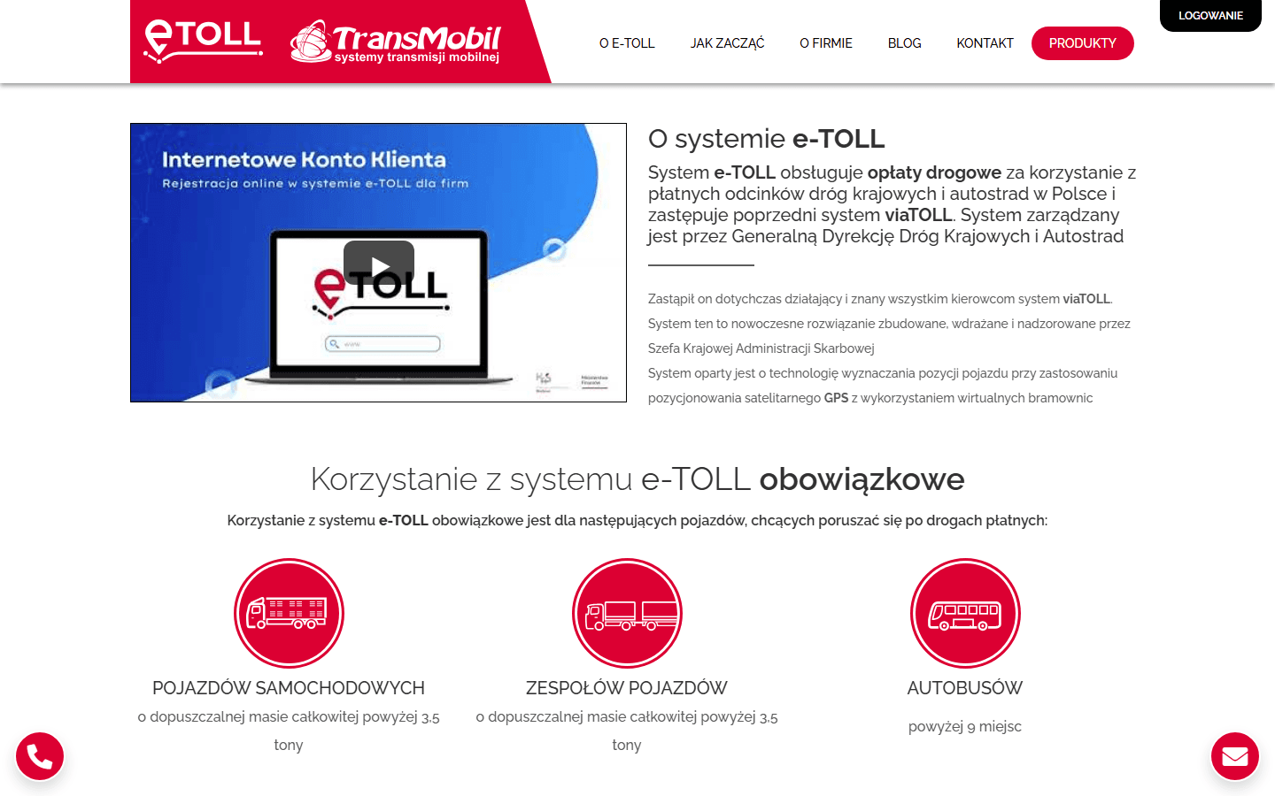 e-TOLL Transmobil — landing page